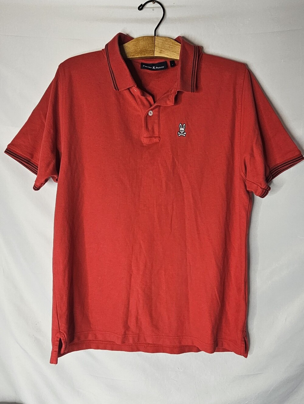 Psycho Bunny Mens Red Pima Cotton Tipped Short Sleeve Polo Shirt Size 7 L/XL